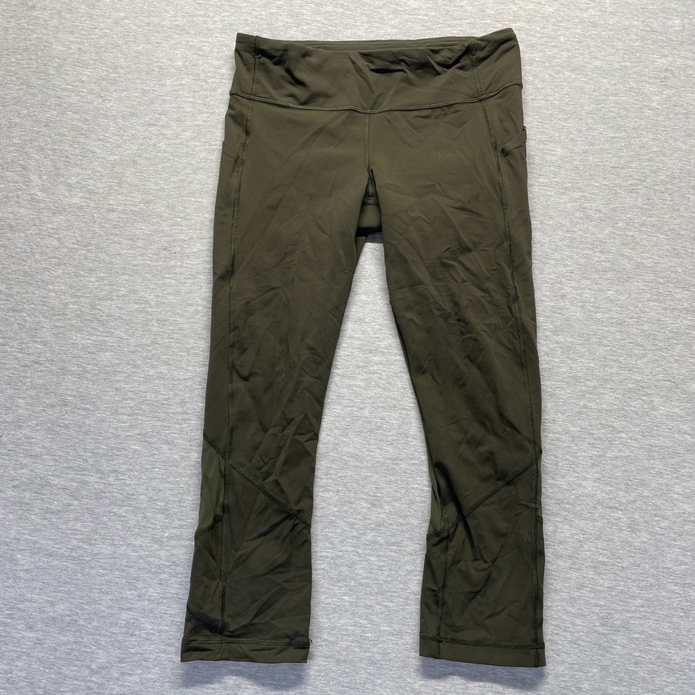Lululemon Pace Rival Crop Leggings Womens 8 Olive Green Gym Training Athleisure